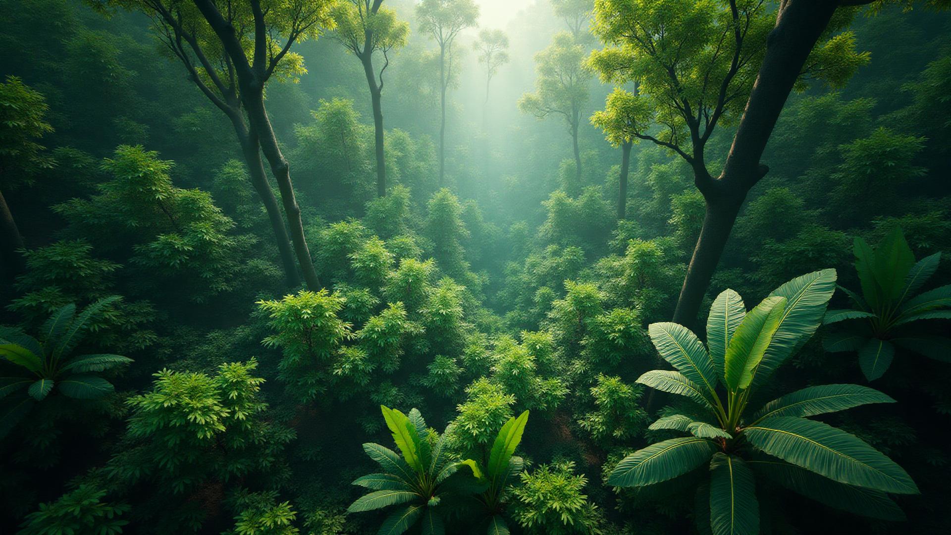Vue aérienne de la canopée d'une forêt tropicale luxuriante